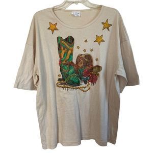 Designer Wear Vintage Glitter Cowgirl T-Shirt Tshirt T Shirt Tee Size 2XL XXL